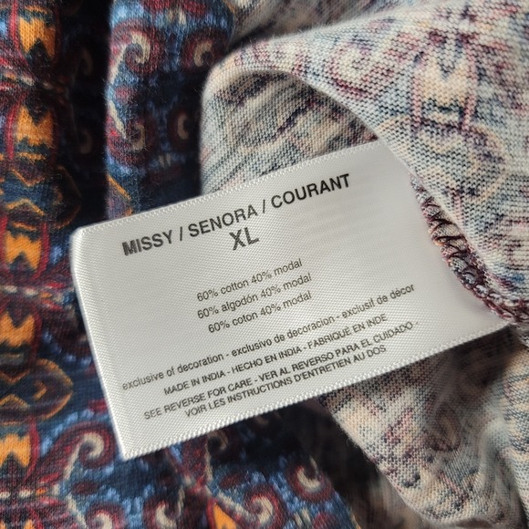 VINTAGE AMERICA BLUES MIX PURPLE PRINT PEASANT TUNIC BLOUSE WOMENS XL NWT - Picture 7 of 9